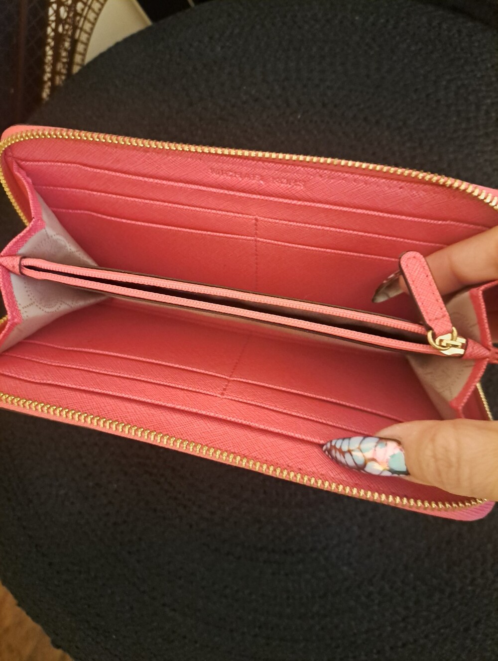 EUC Michael Kors Hot Pink Saffiano Zip Wallet with Gold Studs - Picture 10 of 11